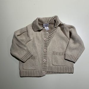 Talbots Kids 18M beige button-down cardigan, Kilimanjaro embroidery on the back